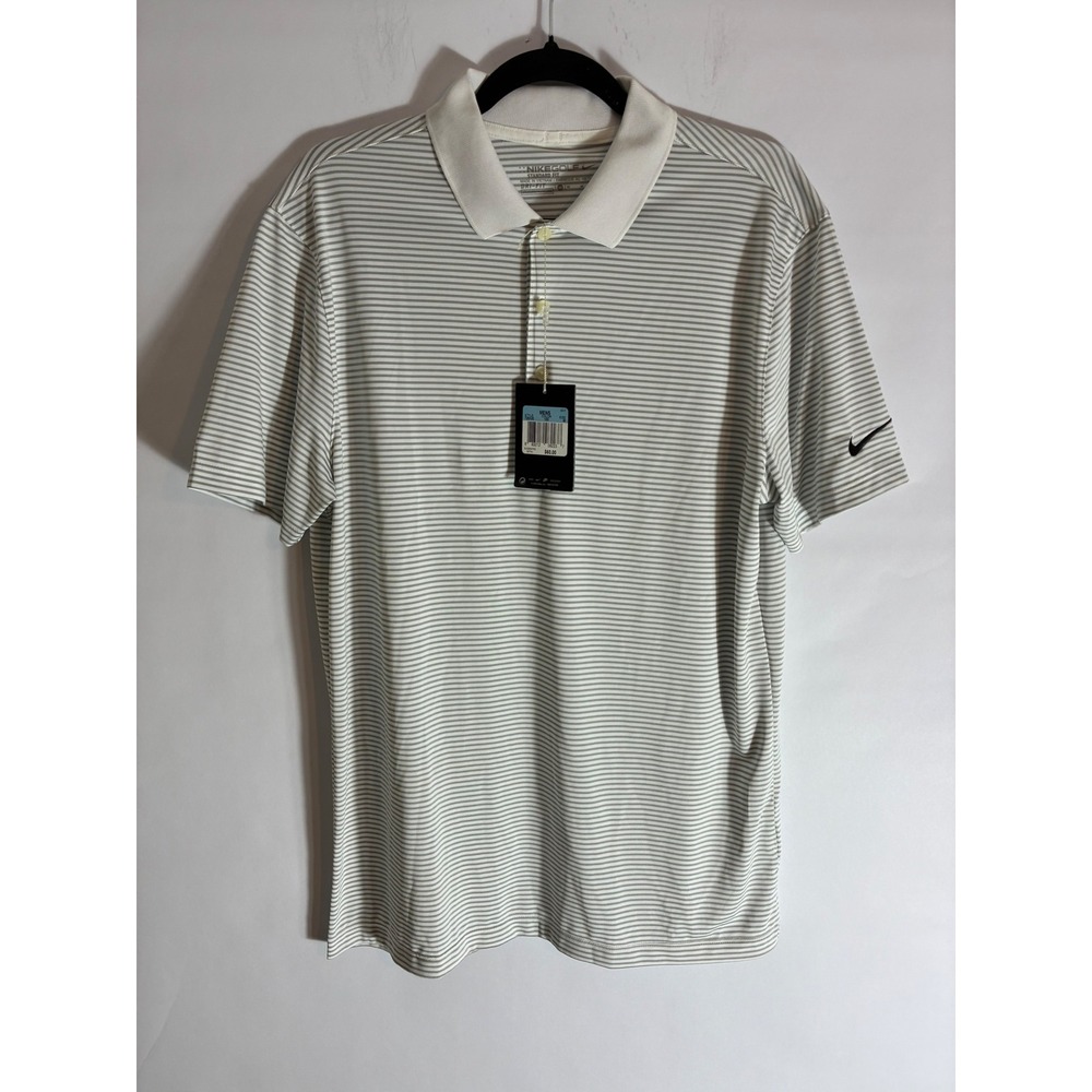 Nike Golf Dri-FIT Polo Shirt Mens Medium White Grey Striped 725520-100 NWT